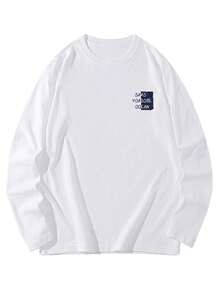 Áo thun dài tay in chữ và hoạt hình chất liệu cotton dáng rộng dành cho nữ, đa năng cho mùa xuân và mùa thu - trắng - Xem 7