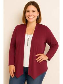 Women's Plus Size Retro Lightweight Cardigan G1 G2 G3 Long Sleeve Kimono Cardigan - 酒紅色 - 查看 2