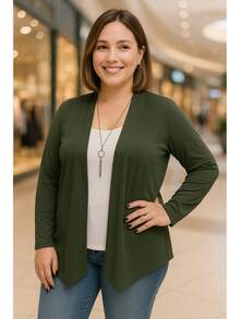 Cardigan Short Women's Mid-Season Plus Size Coat - 軍綠色 - 查看 1