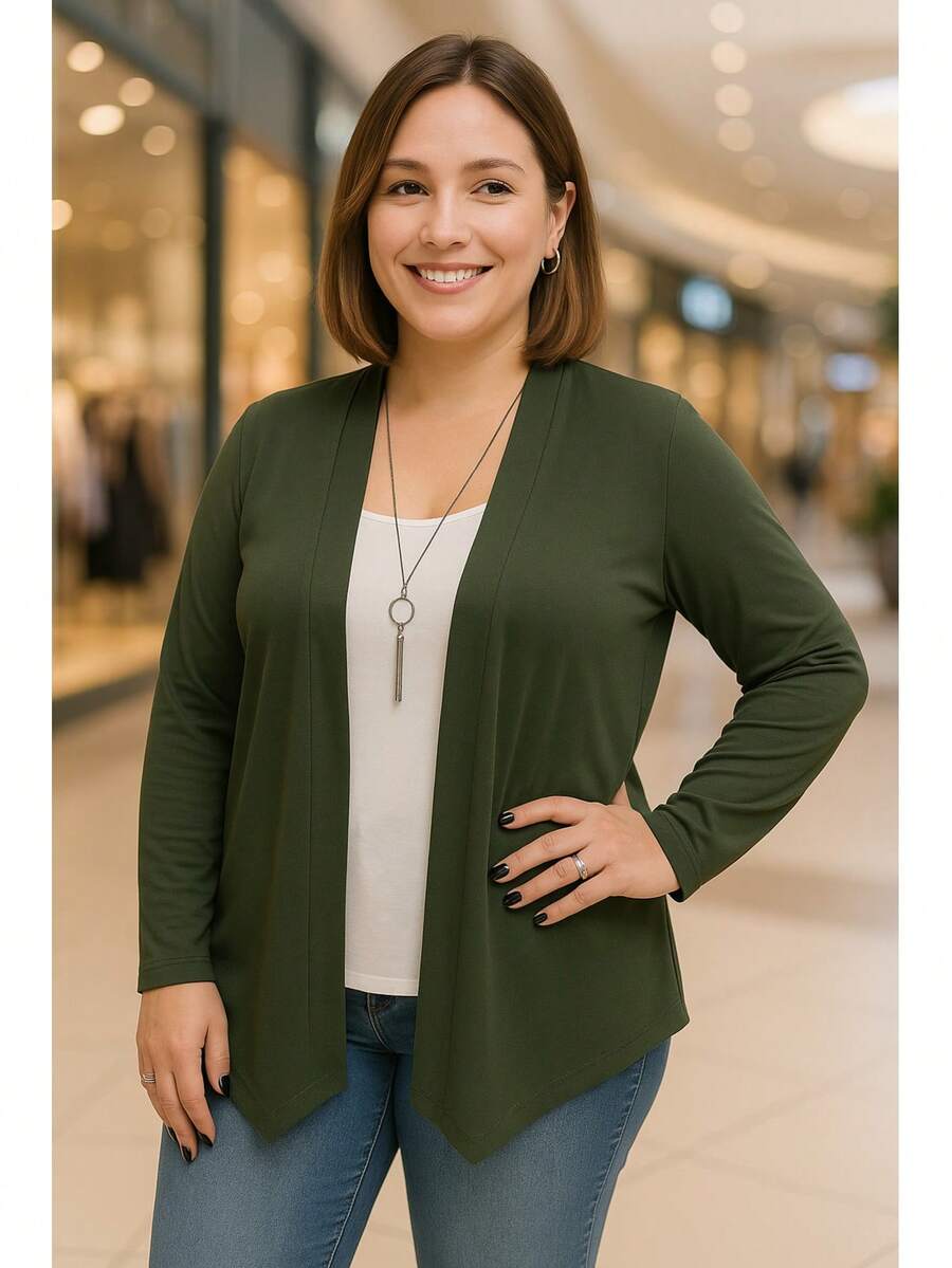 Cardigan Short Women's Mid-Season Plus Size Coat - 軍綠色 - 查看 1