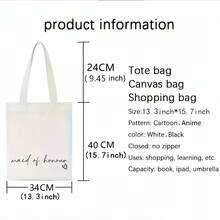 1pc Maid Of Honor Reusable Tote Bag - Durable Polyester Canvas With Heart Design, 15.7x13.7inch, High-Quality Travel & Shopping Bag, Unique Wedding & Bridal Shower Gift For Bridesmaids, Wedding Gift Bag| Elegant Script Design| Sturdy Handles, Wedding Gifts For Bridesmaids - trắng - Xem 2