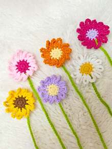 6 款手工雏菊和向日葵书签 - 鲜艳的钩针花卉图案，粉色、橙色和紫色，涤纶纤维，是送给读者的理想礼物，可用作窗帘带或汽车装饰 - 彩色 - 查看 7