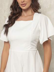 Women's Midi Dress With Sleeves - 白色 - 查看 3