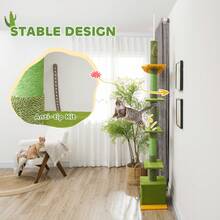 PawHut 6-Level Floor To Ceiling Cat Tree, 230-275cm Height, Green - Green - View 4