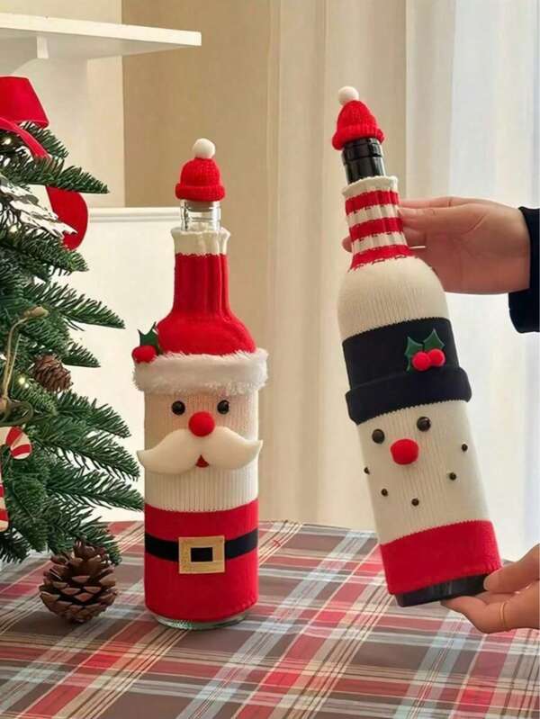 1pc Christmas Decoration Santa Claus Snowman Wine Bottle Cover, Champagne Bottle, Holiday Restaurant Atmosphere Decor