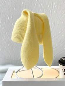 1 pezzo Cappello beanie lavorato a maglia con orecchie da coniglio lunghe e soffici, berretto a cuffia con coniglietto, adatto a donne e uomini, ideale per l'inverno e il freddo, regalo per neve, sci, corsa e viaggi