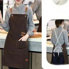 1 件男女通用防水围裙，带口袋，多层帆布材质，可调节设计，适合厨师、咖啡师和服务员