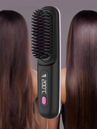 GENAI Brosse lissante sans fil portable, lisseur de cheveux chaud pour femmes, léger et mini à emporter, environ 40 minutes d'utilisation sur une charge complète