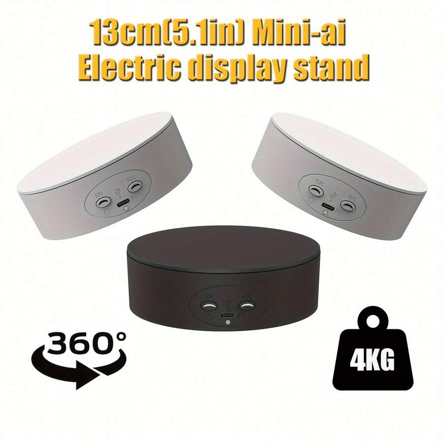 1pc Mini AI Electric Rotating Display Stand, Adjustable Speed, Cute Solid Display Platform, Rotating Base Suitable For Photography, Live Streaming And Product Display, With Forward And Reverse Function, Can Be Used For Model Display