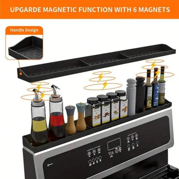 30-Inch Deep Black Silicone Magnetic Rack - Space-Saving Kitchen Storage Rack For Spices And Cookware, Easy To Install Without Drilling, Floating Design With Spice Containers, Spice Rack And Storage