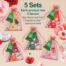 MISS FACTORX Christmas Gift Set - 5 Piece Christmas Series (Hand Cream + Lip Balm + Fragrance Balm) Gift Set, Includes Red Organza Bag And Christmas Tree Thank You Card, Perfect Christmas Gift Set
