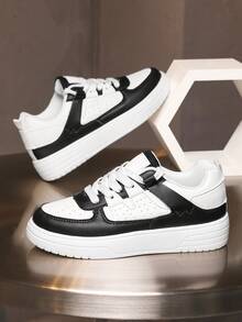 Boys And Girls Simple Sports Style Non-Slip Wear-Resistant Breathable Lightweight And Comfortable Outdoor Low-Top Campus Children's Shoes Casual Running Shoes - 黑與白 - 查看 3