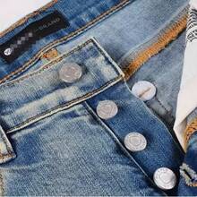 Men's And Women's Jeans, Painted Worn-Out African American High Street Denim Pants, Men's Perforated Art New Harajuku, Men's And Women's Patch Denim Shorts - 淺色水洗藍 - 查看 4