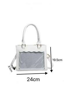 新款日式PU皮透明徽章手提包，优雅女士休闲简约街头通勤手提包单肩斜挎包，可装零食、挂钥匙、收纳明信片，适合动漫展等场合 - 黑色 - 查看 7