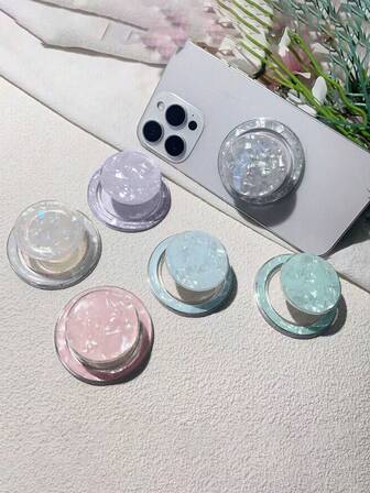Colorful Shell Pattern Magnetic Air Cushion Phone Holder, Shiny Shell Texture Phone Stand, Makeup Mirror Compact Design