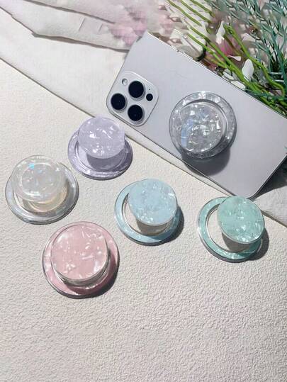 Colorful Shell Pattern Magnetic Air Cushion Phone Holder, Shiny Shell Texture Phone Stand, Makeup Mirror Compact Design