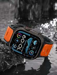 1pc Compatible With Apple Watch Bands, Outdoor Sports Fitness Yoga Waterproof Sweatproof Ultra-Thin Soft 3D Embossed Texture Dual-Color Silicone Strap, Suitable For Apple Watch Ultra/Series 3/2/1/SE/S9/8/7/6/5/4/3/2/1, 38/40/41mm, 42/44/45/46/49mm, Unisex Smartwatch Replacement Accessory - Black Orange - View 5