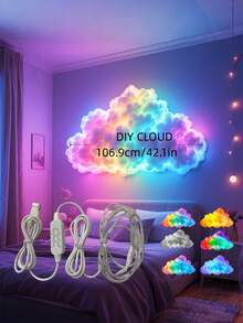 3D Thunder Cloud Night Light With Music Sync Mode - Smart RGB LED Strip DIY Kits, USB Powered Wall/Ceiling Mount, Suitable For Bedroom, Game Room And Party Decoration, Color Changing Ambient Lighting, Smooth Curve Design ﻿(Clouds Need To Be Shaped By Oneself, Or They Can Be Shaped According To One's Own Ideas) - Multicolor - View 3