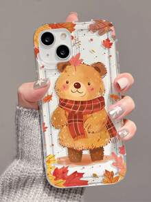 1 Stück modischer, personalisierter Herbst-Bären-Muster Transparent TPU Airbag Stoßabsorbierende Handyhülle kompatibel mit iPhone 16/16Pro/16Plus/15/15ProMax/15Pro/11/12/13/14ProMax/12Mini/13Mini/11Pro/11ProMax/12Pro/12ProMax/13Pro/13ProMax/14Pro/14ProMax, weiches Gehäuse mit hochwertigem Gefühl