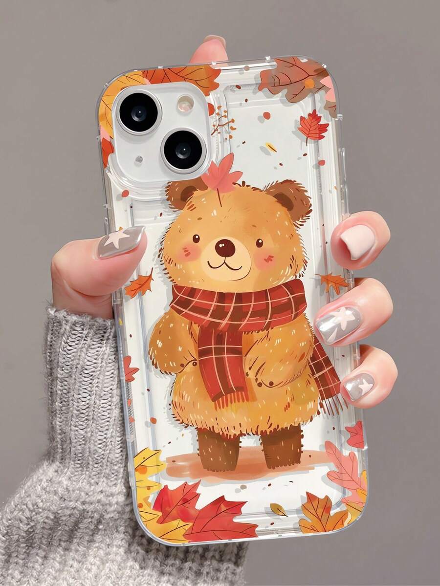 1 Stück modischer, personalisierter Herbst-Bären-Muster Transparent TPU Airbag Stoßabsorbierende Handyhülle kompatibel mit iPhone 16/16Pro/16Plus/15/15ProMax/15Pro/11/12/13/14ProMax/12Mini/13Mini/11Pro/11ProMax/12Pro/12ProMax/13Pro/13ProMax/14Pro/14ProMax, weiches Gehäuse mit hochwertigem Gefühl