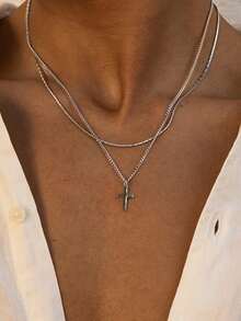 Men Stylish Minimalist Cross Pendant Necklace Perfect Gift For Boyfriend Accessories Durable Stainless Steel Chain Fashion Statement Gift For Him