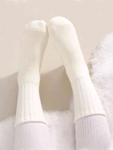 6 双儿童/中性棕色纯色柔软舒适长筒运动袜，秋冬 - 彩色 - 查看 4