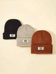 1/2/3/4pcs Thickened Knitted Hat For Kids Winter Warm Casual Ear Ion Fashionable Letter Baby Thermal Lined Knit Cap Autumn Winter - Multicolor - View 27