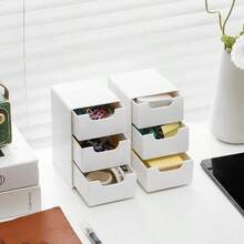 1 件迷你桌面收纳盒，带 3 个隔层，珠宝口红抽屉化妆品收纳盒，简易 3 层抽屉收纳盒，桌面收纳盒 - 彩色 - 查看 6