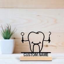 1pc Romantic Personalized Custom Text Tooth Metal Art With Wooden Base Tabletop Decoration Parisian Desk Art With Wooden Base, Zen Desk Decor With Wooden Base, Ideal For Meditation Spaces, Spa, Asian-Inspired Rooms Perfect For Travel Lovers, Office