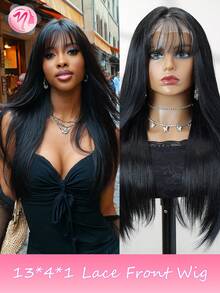 Peruci frontale din dantelă cu parte în T, 13*4*1, linie de păr pre-smulsă, sintetice, rezistente la căldură, păr drept, 22 de inci, negru, separare parțială, utilizare zilnică, calitate înaltă, pentru femei, aspect natural, peruci sintetice moi de bună calitate, potrivite pentru începători, peruci pentru femei, păr sexy, peruci drepte pentru femei, peruci de 22 de inci, peruci negre