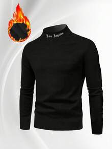 2PCS Long-Sleeved Half Turtleneck Base Layer Shirt With Letter Pattern, Casual T-Shirt For Men In Autumn And Winter, Two Pieces Set