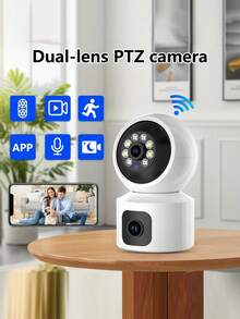 3MP +3MP Dual Lens WiFi Security Camera - AI Tracking, Full-Color Night View, Two-Way Audio, Gimbal Rotating Home Monitoring, USB Power Supply, No Memory Card, 1 White Unit, One Screen Dual Screen