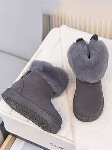 1 Pair Fashion Winter Boots, Rabbit Rhinestone Decoration On Heel, Excellent Warmth, Novel And Versatile Style, Great Choice For Little Girls, Recommended To Buy One Size Up. - Grey - View 3
