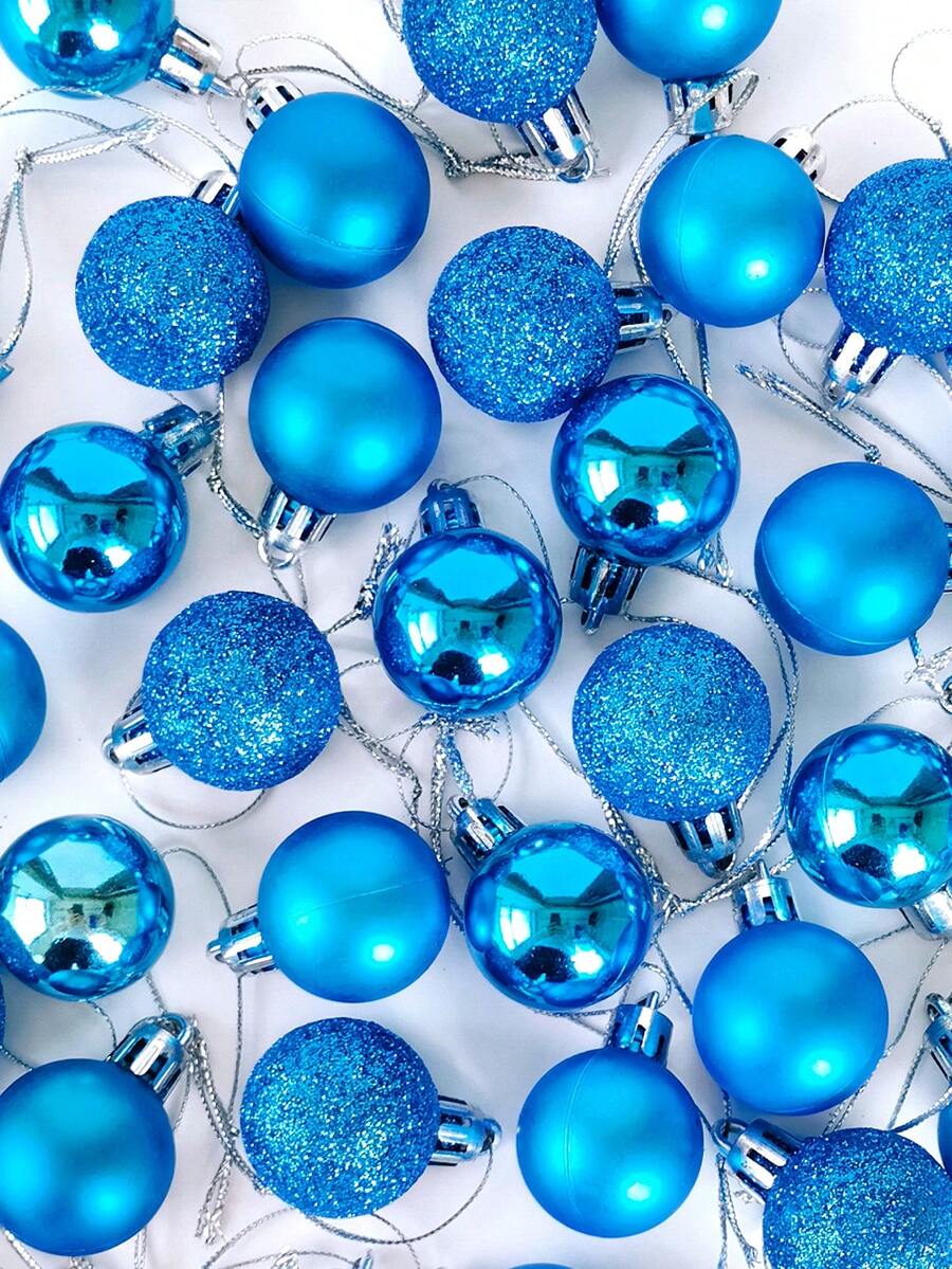 24 piezas Adornos de bolas de Navidad azules, decoraciones de árbol de Navidad, adornos colgantes para fiestas navideñas para coronas, guirnaldas y árboles interiores/exteriores, bolas de árbol de Navidad azules, adornos con diseño preensartado, decoración navideña festiva para fiestas navideñas, coronas, guirnaldas, decoración de Navidad