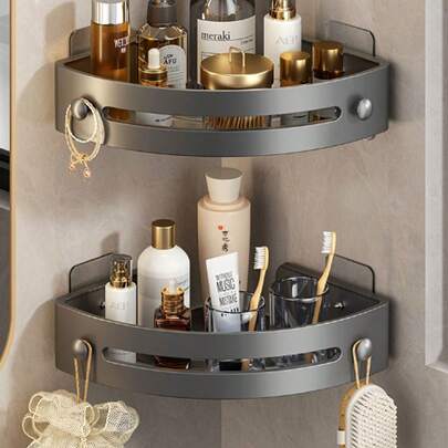 3 piezas Estantería de ducha de esquina, estantes de baño adhesivos con ganchos, sostiene champú y artículos de tocador, se ajusta a varias esquinas, adecuado para decoración de otoño/decoración navideña/regalo de Halloween/regalo de Navidad/regalo de Año Nuevo