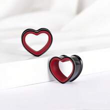 2pcs Stainless Steel Dual-Tone Heart Shaped Ear Gauges, Suitable For Various Ear Types, Ear Piercing Jewelry, Earrings, New Low Allergy Accessories, Gift For Women - Heart - View 19