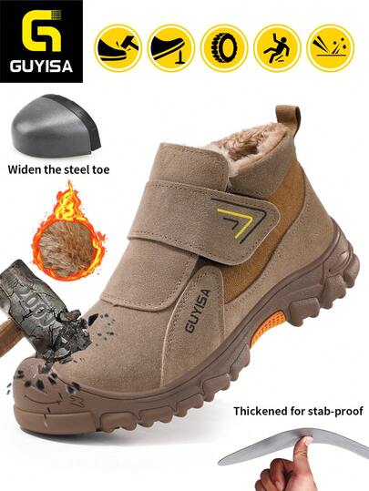 GUYISA Mid-Top Safety Shoes, Anti-Crush, Anti-Puncture, Suede Leather, Spark-Resistant, Heat-Insulating, Welding Series, Mid-Top Protective Shoes For All Seasons, Brown, EU Standard Steel Toe Cap, Soft Rubber Outsole, Heavy But Extremely Safe! (Shoe Size Is In CN Size, Please Note The International Conversion! If The Shoe Size Runs Large, Please Select One Size Smaller)