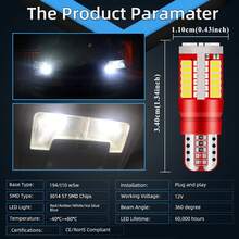 4pcs T10 168 192 W5W LED Bulbs Canbus 12V Error-Free 57smd For Car Dome Lights Reading Light Door Light High-Brightness Neon Lights Car Accessories