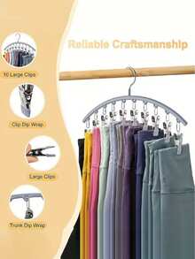 1 Stainless Steel Pants Hanger, 10 Clips For Space Saving Wardrobe Storage, A Stylish And Durable Storage Solution Suitable For Yoga Pants And Leggings - Wardrobe Organizer, Pants And Sock Hangers For Mother's Day Clothing Stores, Perfect For Weddings, Birthdays, Family Kimono Stores, And Home And Clothing Stores
