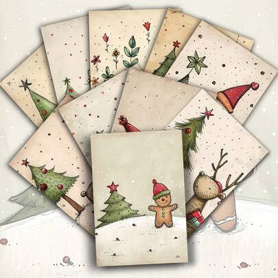20 Pack Vintage Cute Christmas Paper Postcards - 10x14.5 Cm Christmas Junk Journal Paper, Classic Pinup Illustrations, Collectible Decorative Painting Cards For Scrapbooking & Crafting