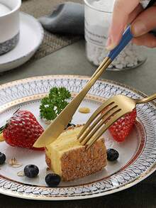 1PC Of Five-Piece Stainless Steel Cutlery Set, Portuguese Fork And Spoon, Western Cutlery Set, All-In-One, Suitable For Family Gatherings, Parties, Kitchens, Restaurants, Hotels, Weddings, And Back-To-School Season