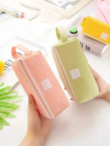 1 Pieza Bolsa de lápices con cremallera doble de tela Oxford simple, estuche de lápices grande, bolsa de cosméticos de papelería de oficina, bolsa pequeña, portaplumas, útiles escolares portátiles, adecuado para estudiantes de escuela, oficina, universidad, niños, niñas, adultos, adolescentes, bolsa de papelería portátil de gran capacidad con doble capa - Multicolor - Ver 3