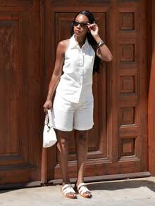 Yess Loren Women Denim Two Pieces Outfits , All White Woman Outfits - White - View 3