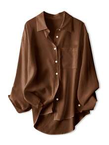 Women's Casual Loose Long Sleeve Shirt, Spring/Autumn - Brown - View 3