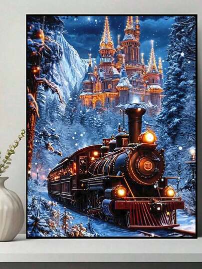 5D DIY Diamant-Malset Schloss im Schnee, Erwachsene Anfänger 5D Vollrund Diamant Diamant Stickerei Kristall Mosaik Handwerk, geeignet für Wand Dekoration Zuhause, Thanksgiving Weihnachtsgeschenk für Familie und Freunde