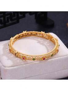 1pc Vintage Hollow Flower Filigree Bracelet, Unique Niche Chinese Style Design Jewelry Accessory For Women