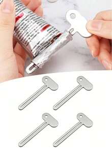 沉浸式减压手动牙膏挤压器 - 不锈钢管挤压器钥匙，金属牙膏分配器，易于使用的化妆品霜管滚轮，T 型设计，银色，减少浪费，适用于牙膏、油漆、霜管，可重复使用。节日庆祝的创意礼物之选 - 彩色 - 查看 2