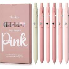 Thinkor Gel Pens, 6 Pcs 0.5mm Quick Dry Black Ink Pens Fine Point Smooth Writing Pens, Cute Office School Supplies Gifts Women (6 Pcs Pink -Black Ink)