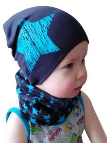 2 pezzi/set Cappellino a stella e sciarpa per bambini e bambine, set di accessori in maglia per tenere caldo testa e collo, adatto per autunno/inverno/primavera