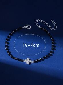 1入組鍍銅水晶花&玻璃珠踝鍊,適合女士渡假和日常穿著